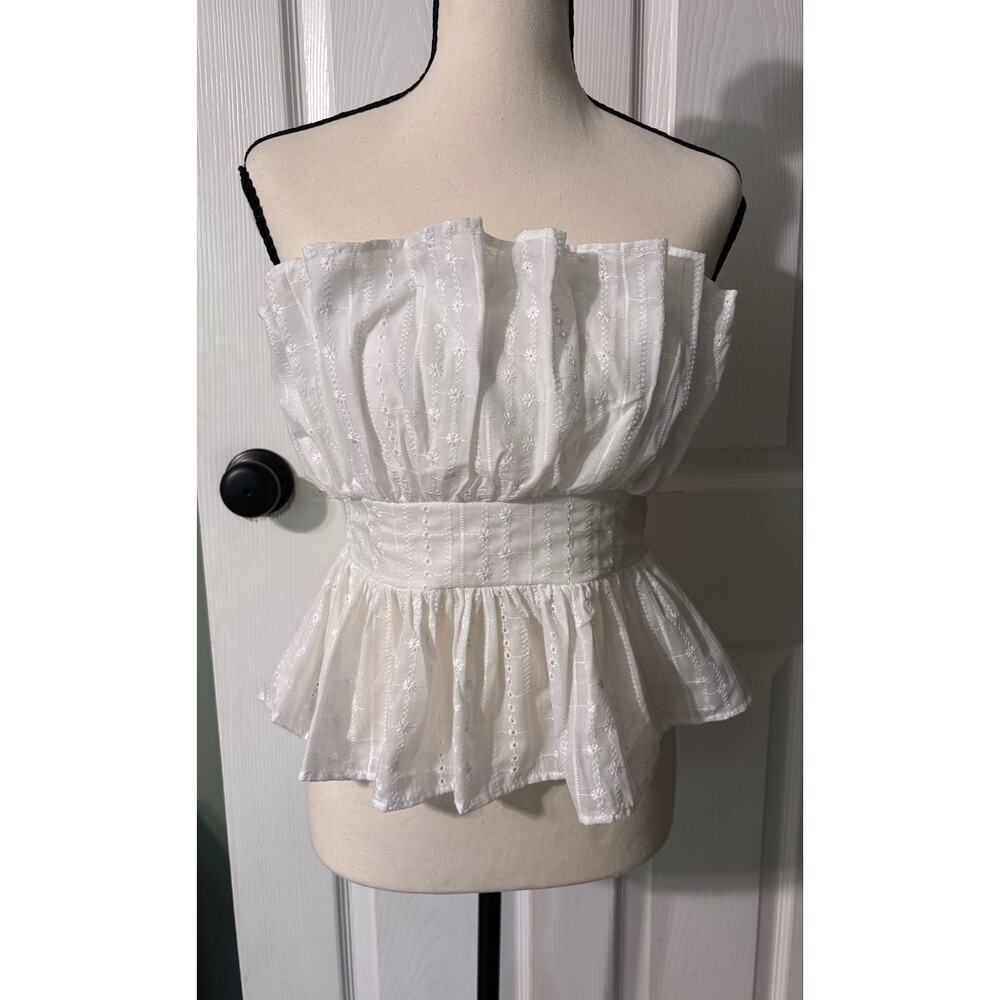 Thirty Thirty Strapless Ruffle Eyelet Top Women's Medium White Bridal Summer